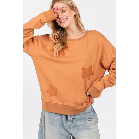 SAGE + FIG Star Patch Long Sleeves Round neck Relaxed Fit Sweatshirt | Cinnamon - Picture 3 of 6